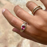 PINK CORAL TOURMALINE AND ROSE CUT RING